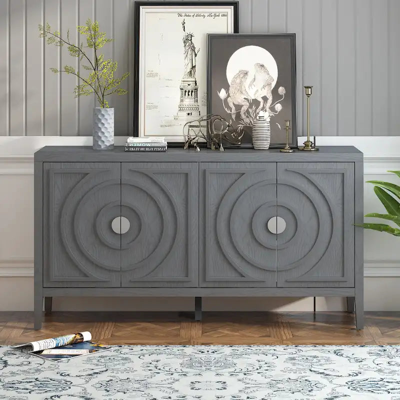 Aparador retro de 4 puertas, negro/gris/azul antiguo/blanco – Unidad individual