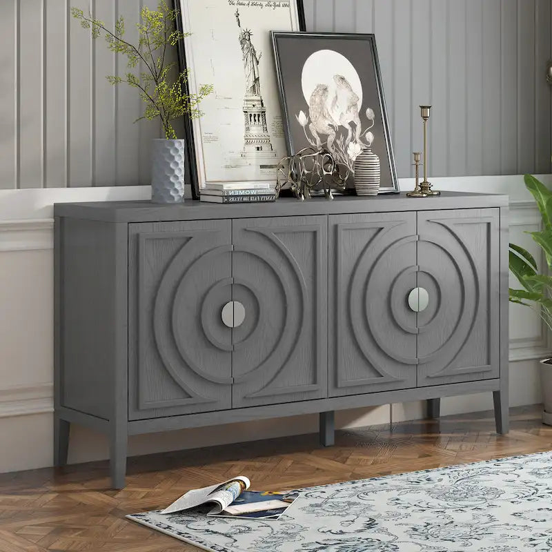 Aparador retro de 4 puertas, negro/gris/azul antiguo/blanco – Unidad individual