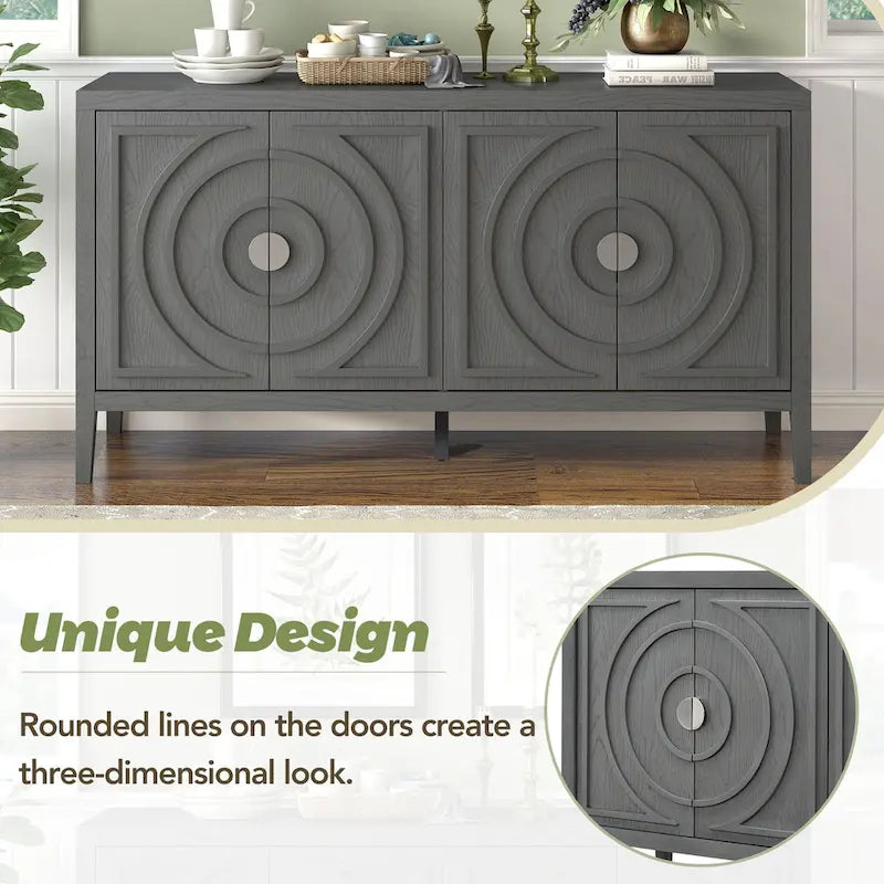 Aparador retro de 4 puertas, negro/gris/azul antiguo/blanco – Unidad individual