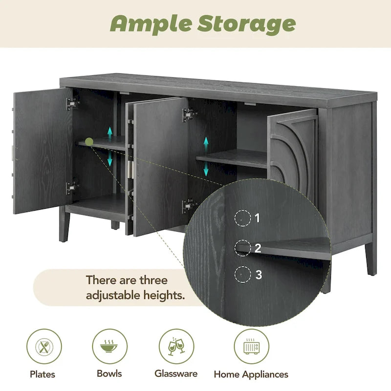 Aparador retro de 4 puertas, negro/gris/azul antiguo/blanco – Unidad individual