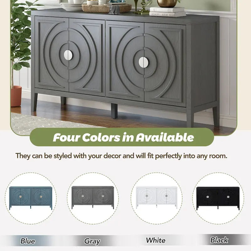 Aparador retro de 4 puertas, negro/gris/azul antiguo/blanco – Unidad individual