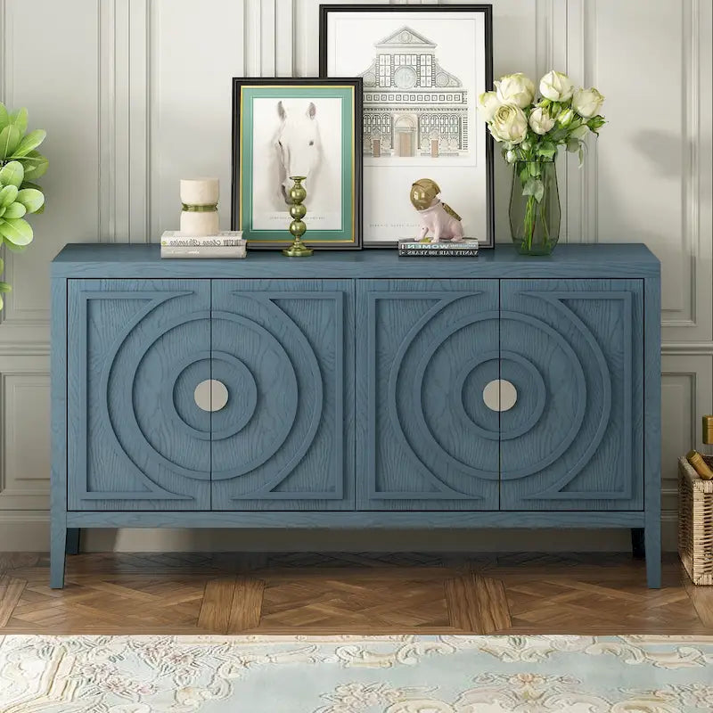 Aparador retro de 4 puertas, negro/gris/azul antiguo/blanco – Unidad individual