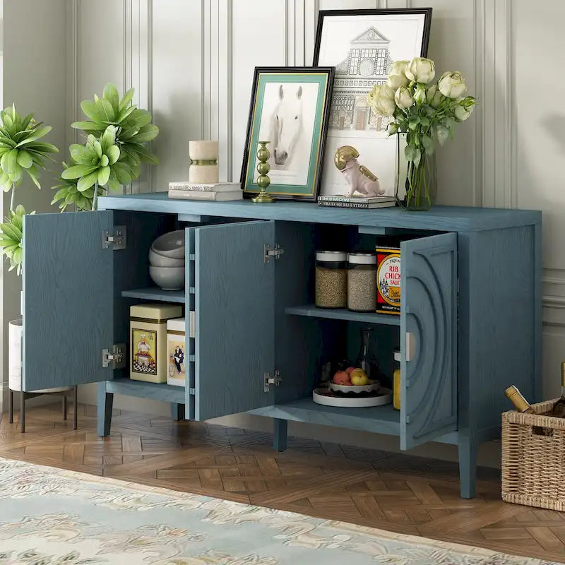 Aparador retro de 4 puertas, negro/gris/azul antiguo/blanco – Unidad individual