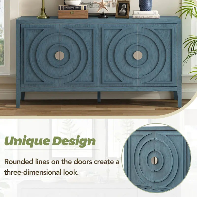 Aparador retro de 4 puertas, negro/gris/azul antiguo/blanco – Unidad individual