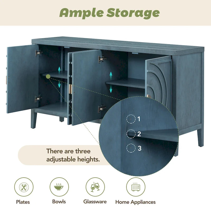 Aparador retro de 4 puertas, negro/gris/azul antiguo/blanco – Unidad individual
