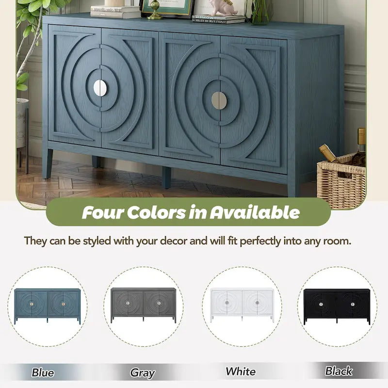 Aparador retro de 4 puertas, negro/gris/azul antiguo/blanco – Unidad individual