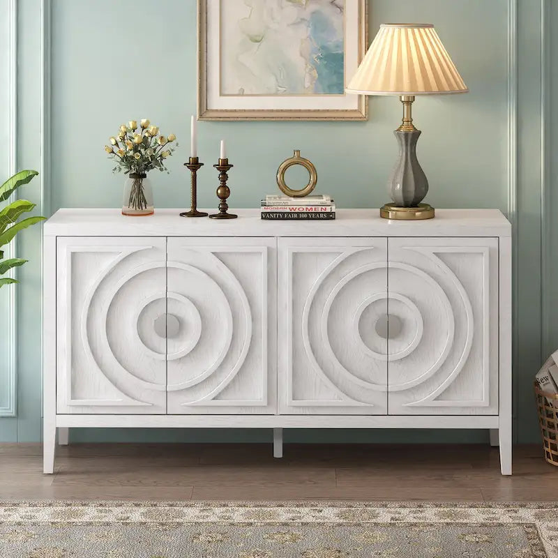 Aparador retro de 4 puertas, negro/gris/azul antiguo/blanco – Unidad individual