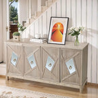 Aparador con espejo de 4 puertas gris/madera – Individual