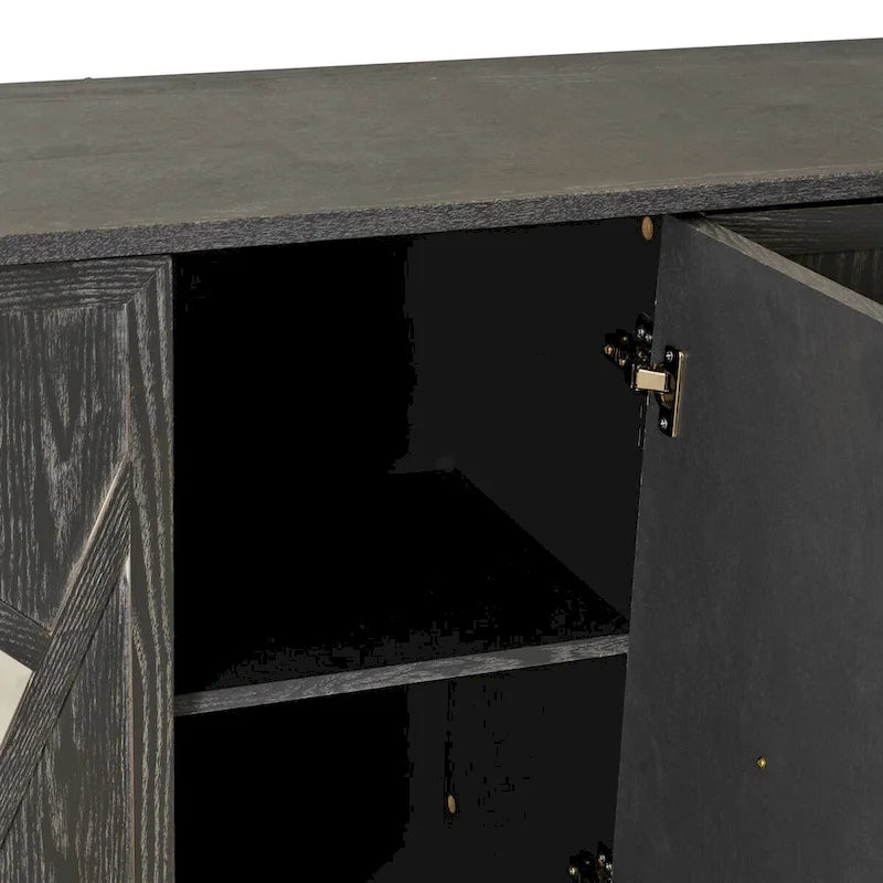 Aparador con espejo de 4 puertas gris/madera – Individual