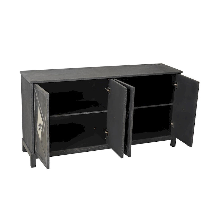 Aparador con espejo de 4 puertas gris/madera – Individual