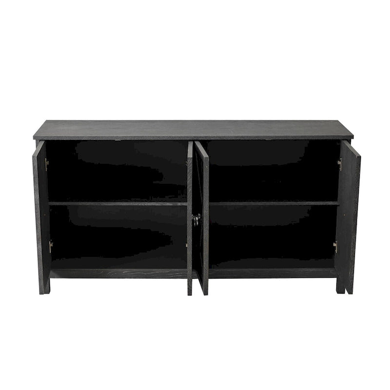 Aparador con espejo de 4 puertas gris/madera – Individual