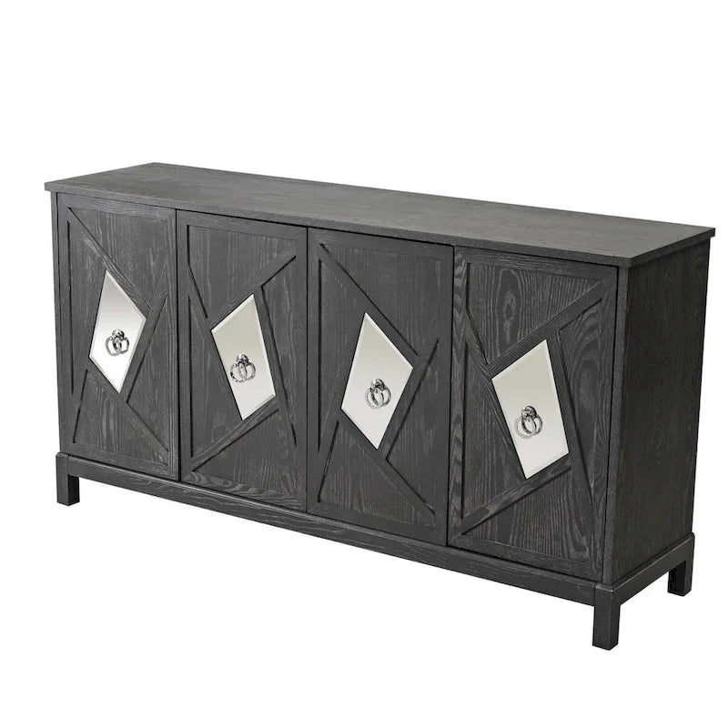 Aparador con espejo de 4 puertas gris/madera – Individual