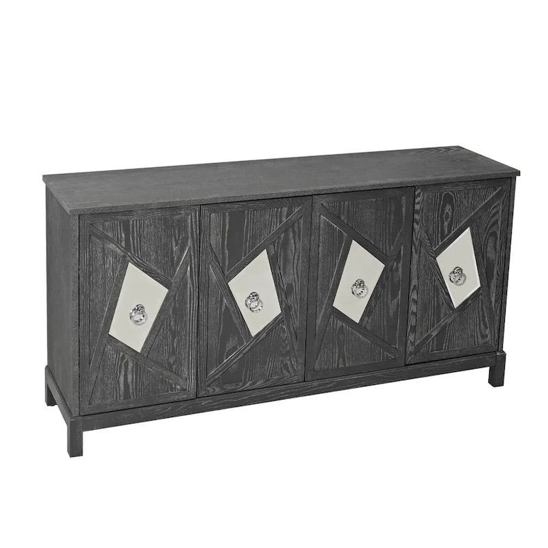 Aparador con espejo de 4 puertas gris/madera – Individual