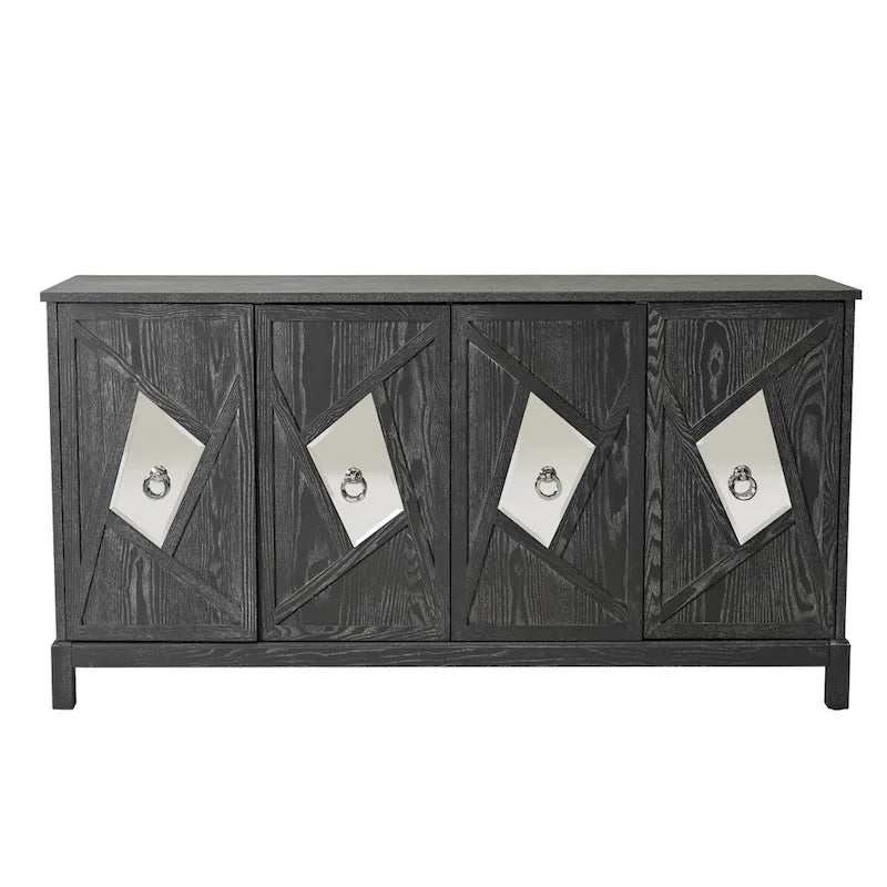 Aparador con espejo de 4 puertas gris/madera – Individual