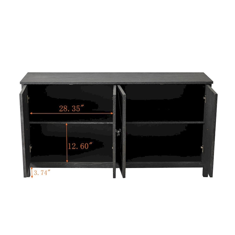 Aparador con espejo de 4 puertas gris/madera – Individual