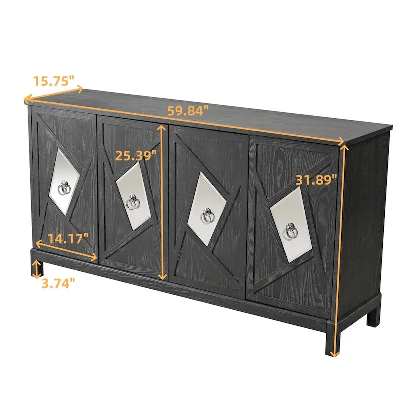 Aparador con espejo de 4 puertas gris/madera – Individual
