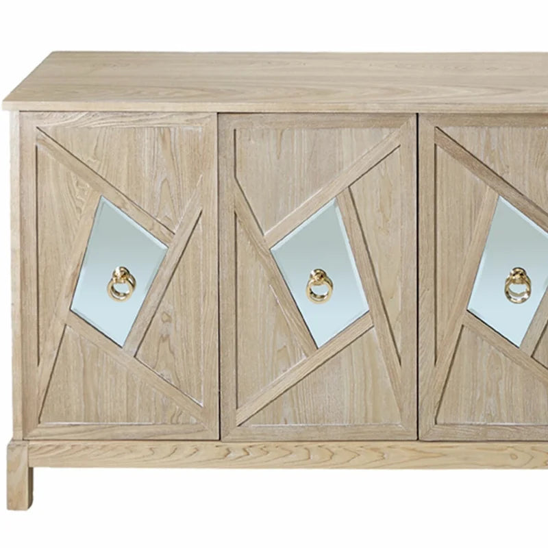 Aparador con espejo de 4 puertas gris/madera – Individual