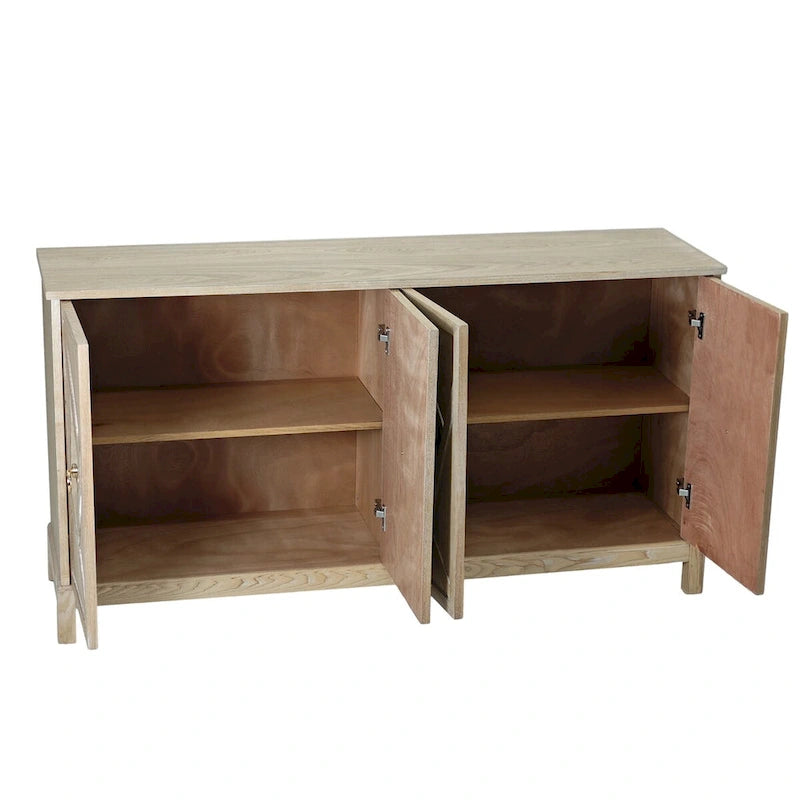 Aparador con espejo de 4 puertas gris/madera – Individual