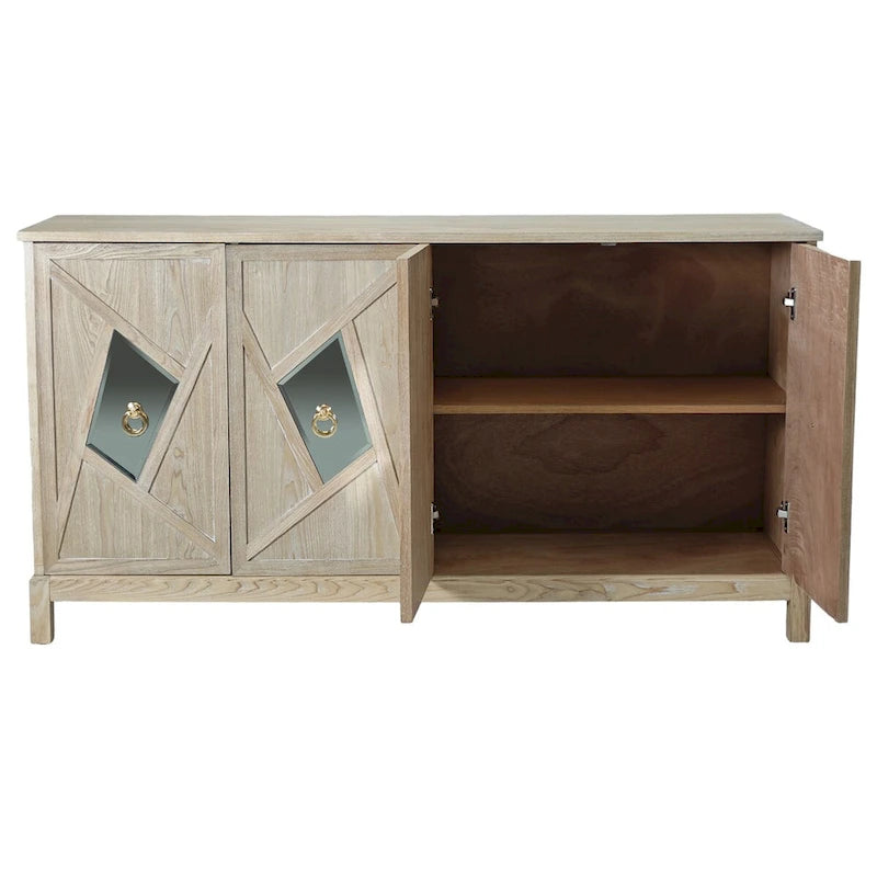 Aparador con espejo de 4 puertas gris/madera – Individual
