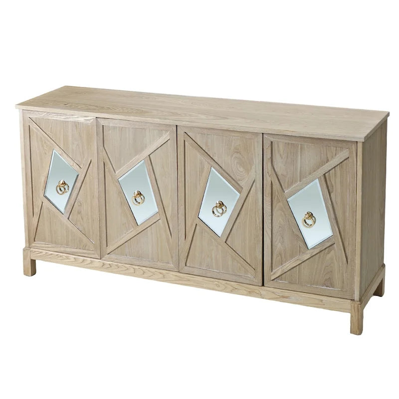 Aparador con espejo de 4 puertas gris/madera – Individual