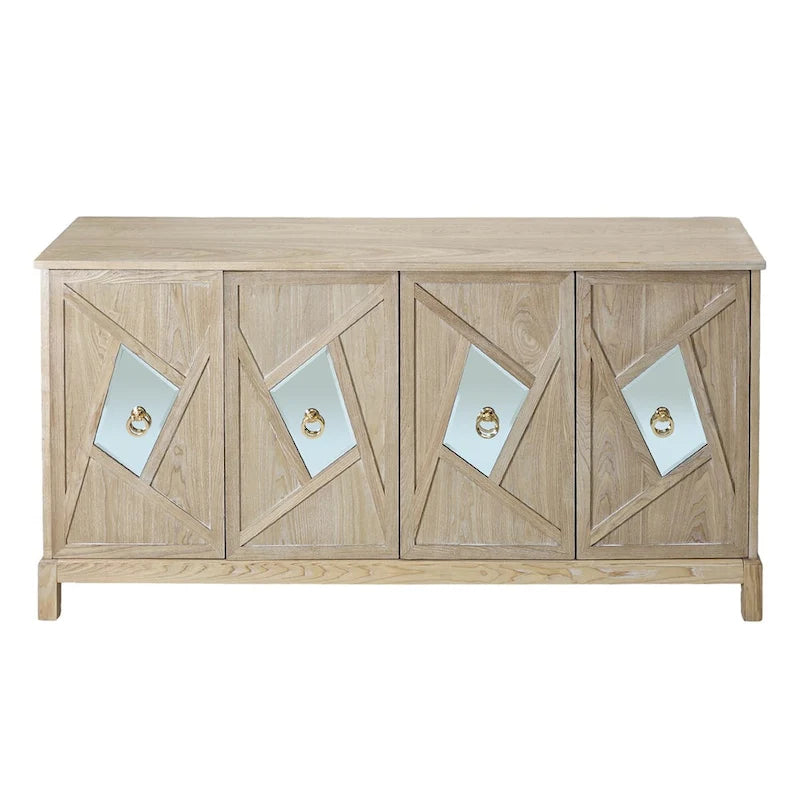 Aparador con espejo de 4 puertas gris/madera – Individual