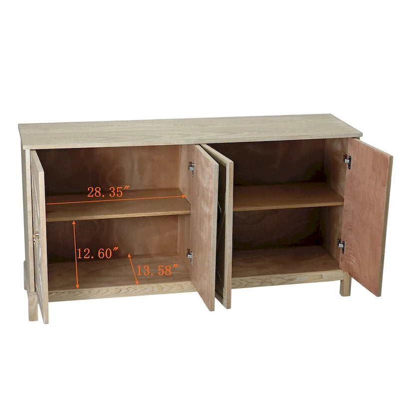 Aparador con espejo de 4 puertas gris/madera – Individual