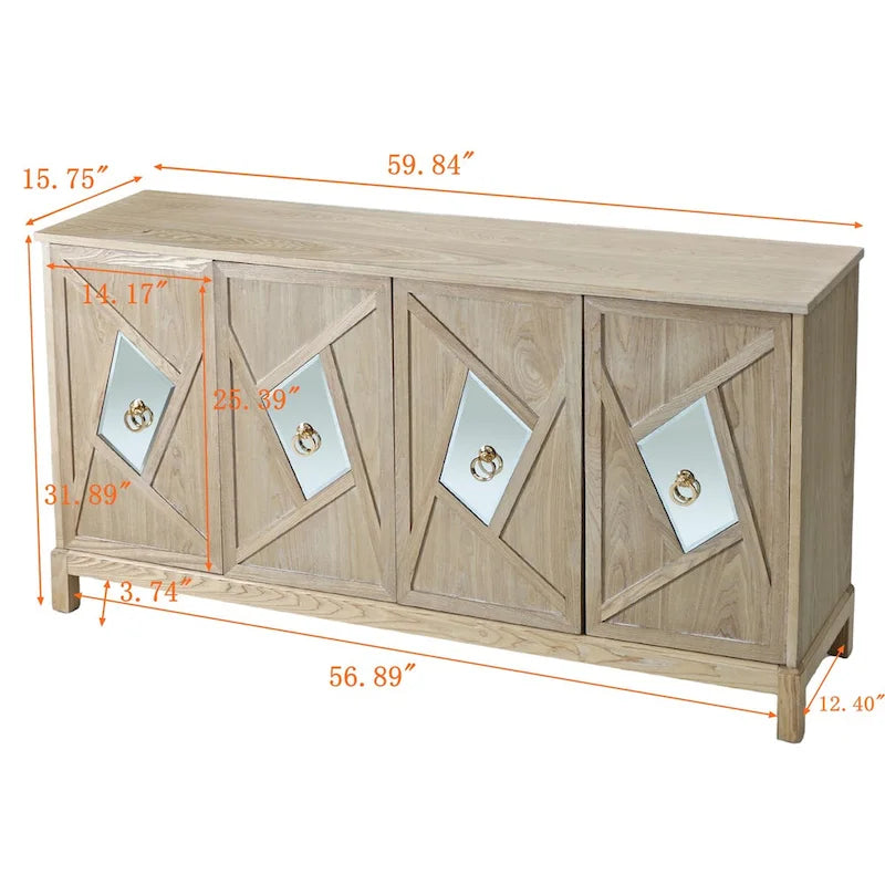 Aparador con espejo de 4 puertas gris/madera – Individual
