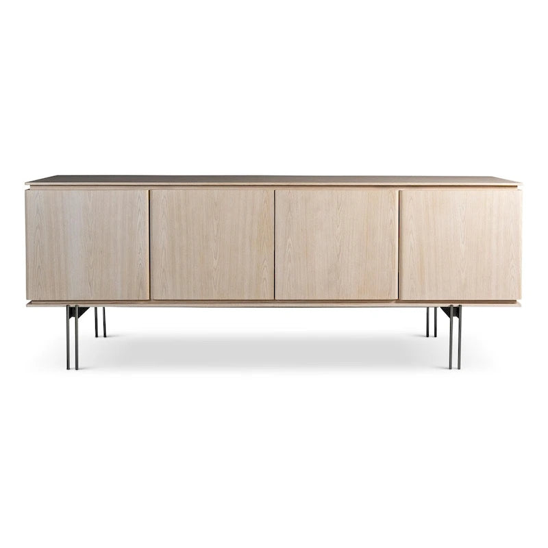 Aparador buffet de 4 puertas, nogal/dorado o niebla/titanio, chapa de madera y estructura metálica
