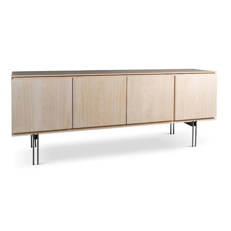 Aparador buffet de 4 puertas, nogal/dorado o niebla/titanio, chapa de madera y estructura metálica