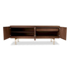 Aparador buffet de 4 puertas, nogal/dorado o niebla/titanio, chapa de madera y estructura metálica