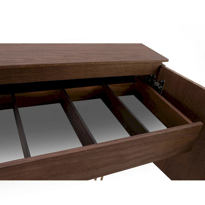 Aparador buffet de 4 puertas, nogal/dorado o niebla/titanio, chapa de madera y estructura metálica