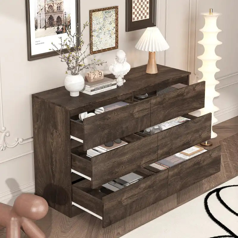 Mueble de almacenaje de 6 cajones marrón/gris/gris oscuro, montaje para 1 persona