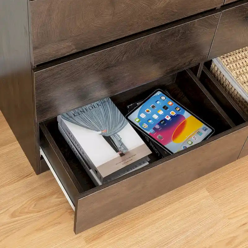 Mueble de almacenaje de 6 cajones marrón/gris/gris oscuro, montaje para 1 persona