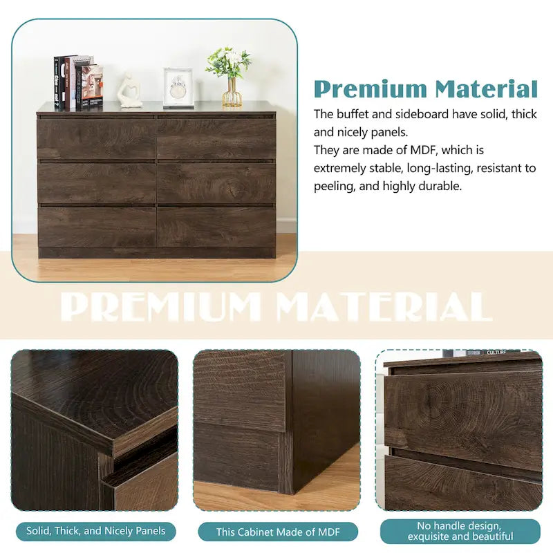 Mueble de almacenaje de 6 cajones marrón/gris/gris oscuro, montaje para 1 persona