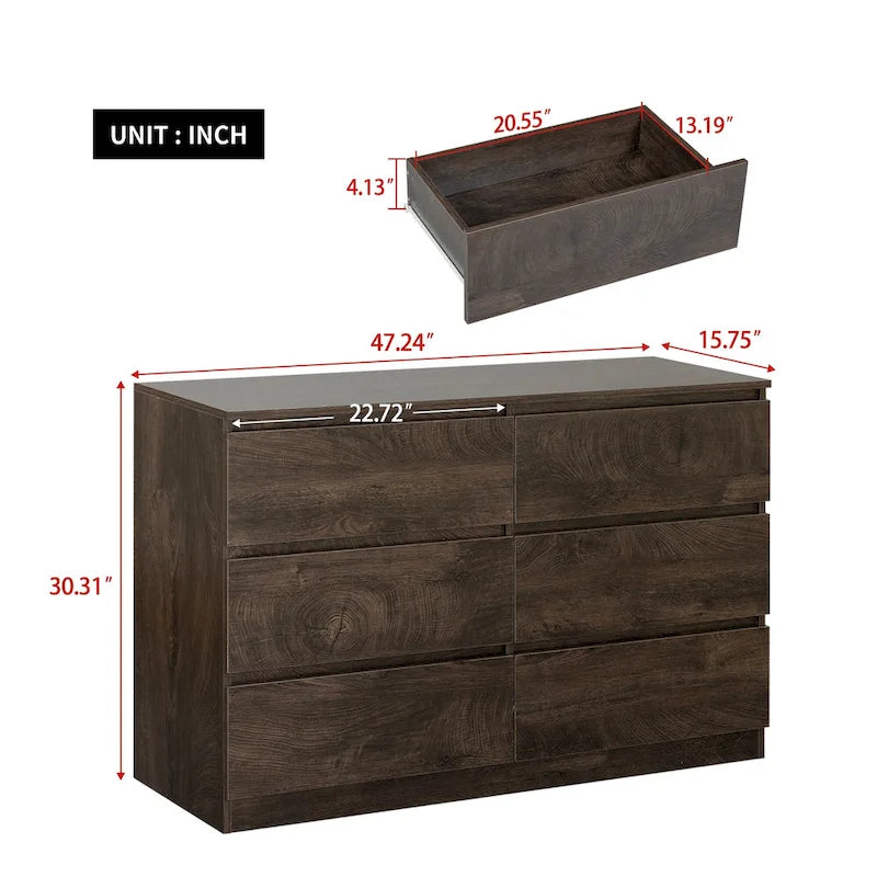 Mueble de almacenaje de 6 cajones marrón/gris/gris oscuro, montaje para 1 persona