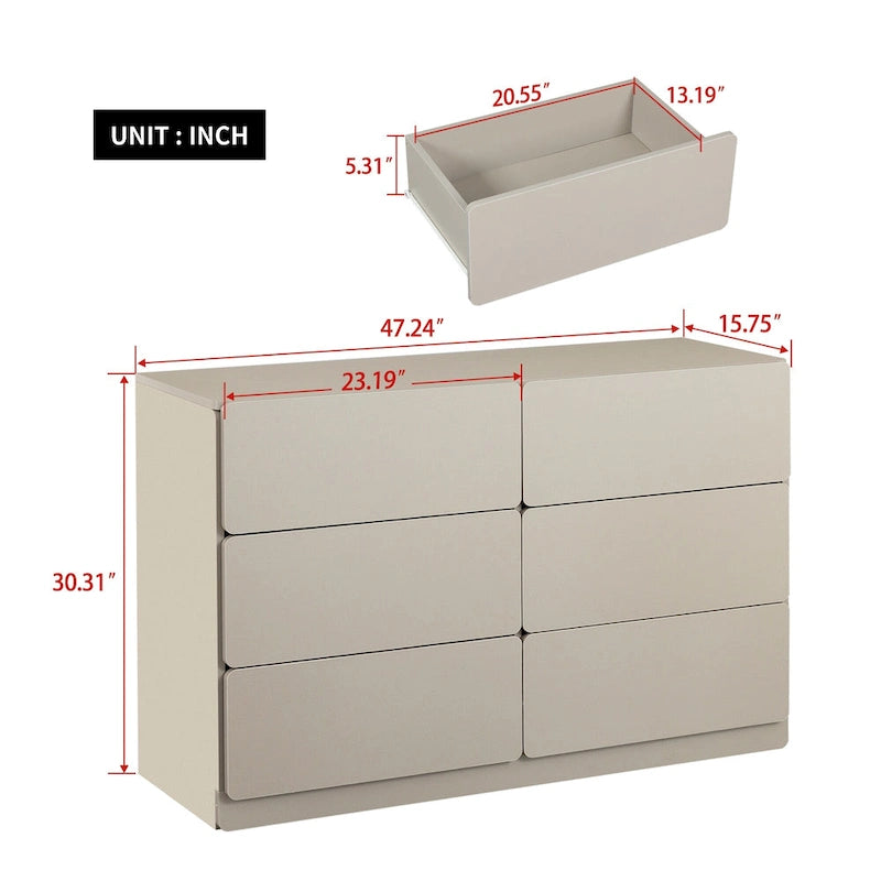 Mueble de almacenaje de 6 cajones marrón/gris/gris oscuro, montaje para 1 persona
