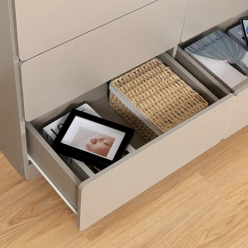 Mueble de almacenaje de 6 cajones marrón/gris/gris oscuro, montaje para 1 persona