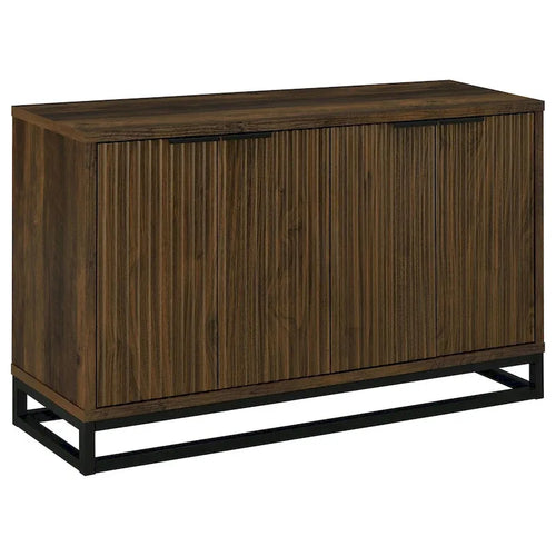 47 Inch Sideboard Cabinet Console, 4 Door, Carved Panels, Black and Brown
