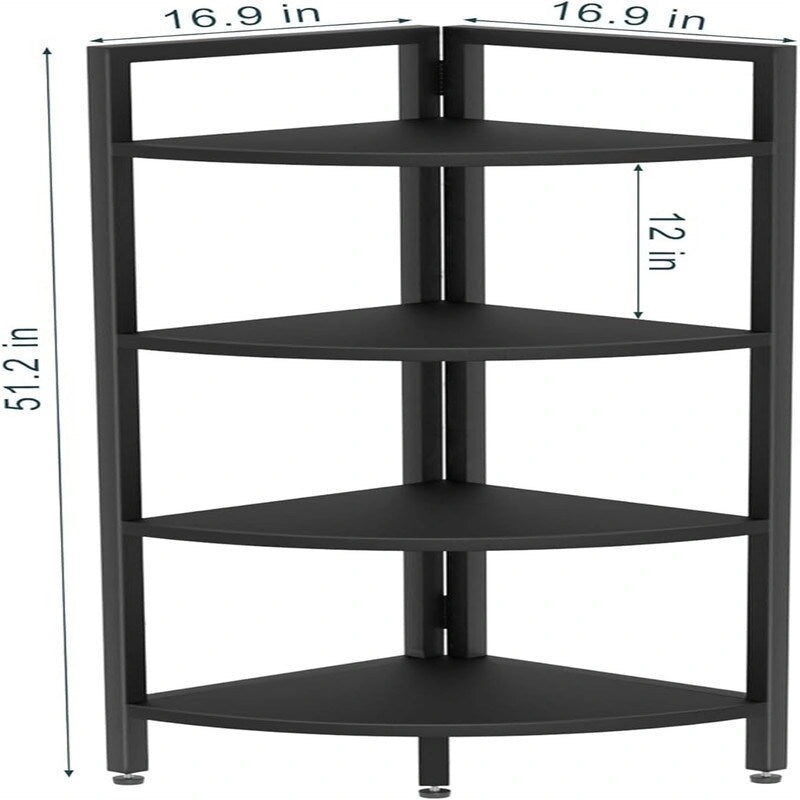 Estantería esquinera de 4 niveles, Nogal/Roble Negro, montaje por 1 persona