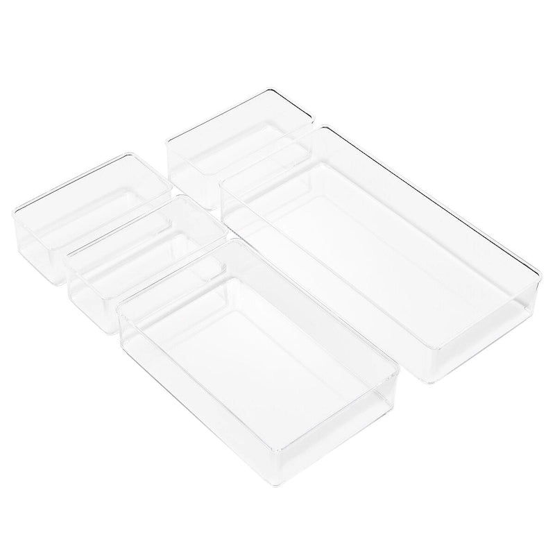 Juego de organizadores de cajones brillantes transparentes, 5 piezas