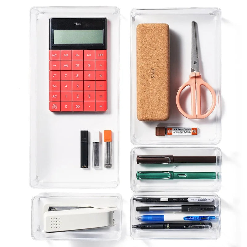 Juego de organizadores de cajones brillantes transparentes, 5 piezas