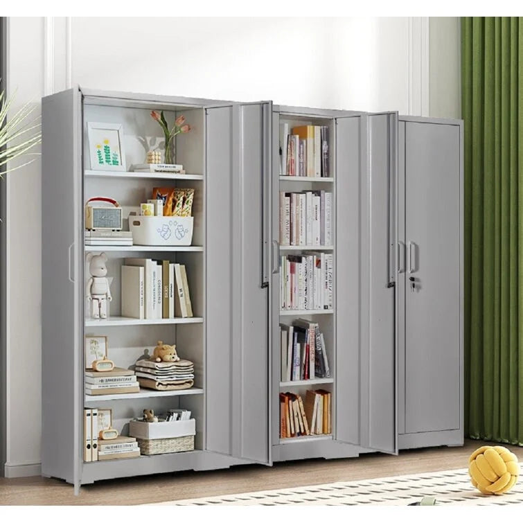 Negro / Gris / Blanco crema / Acero / Armario metálico de almacenamiento de 1 puerta con 2 puertas con cerradura y 4 estantes ajustables