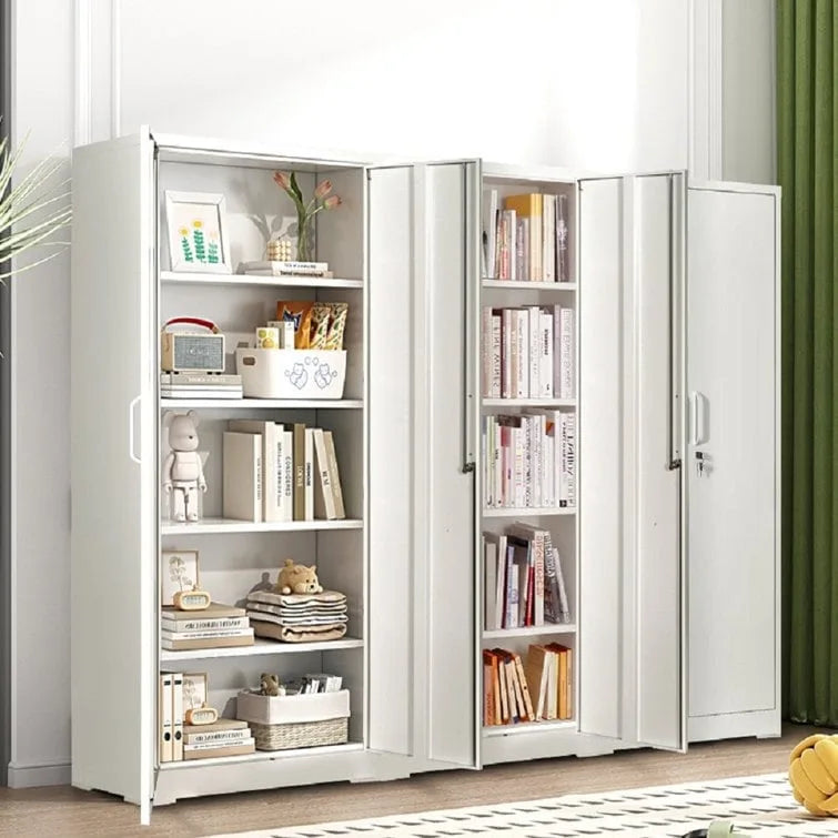 Negro / Gris / Blanco crema / Acero / Armario metálico de almacenamiento de 1 puerta con 2 puertas con cerradura y 4 estantes ajustables
