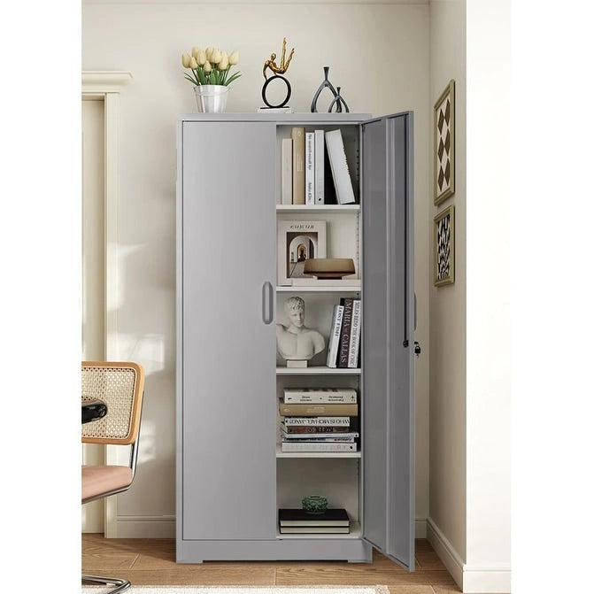 Negro / Gris / Blanco crema / Acero / Armario metálico de almacenamiento de 1 puerta con 2 puertas con cerradura y 4 estantes ajustables