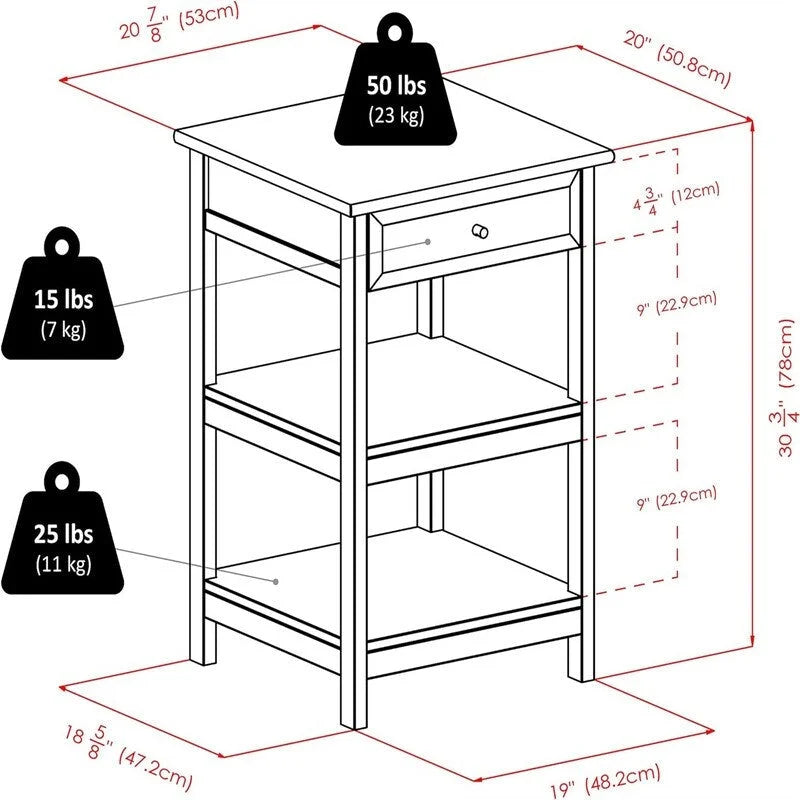 Soporte para impresora de 2 estantes con cajón (Nogal/Blanco/Negro) – 1 persona