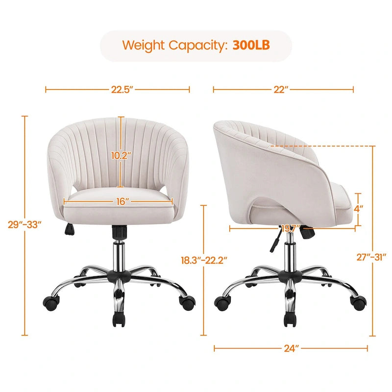 Sillón de oficina de terciopelo con respaldo de barril capitoné, ruedas giratorias, altura de asiento ajustable