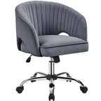 Sillón de oficina de terciopelo con respaldo de barril capitoné, ruedas giratorias, altura de asiento ajustable