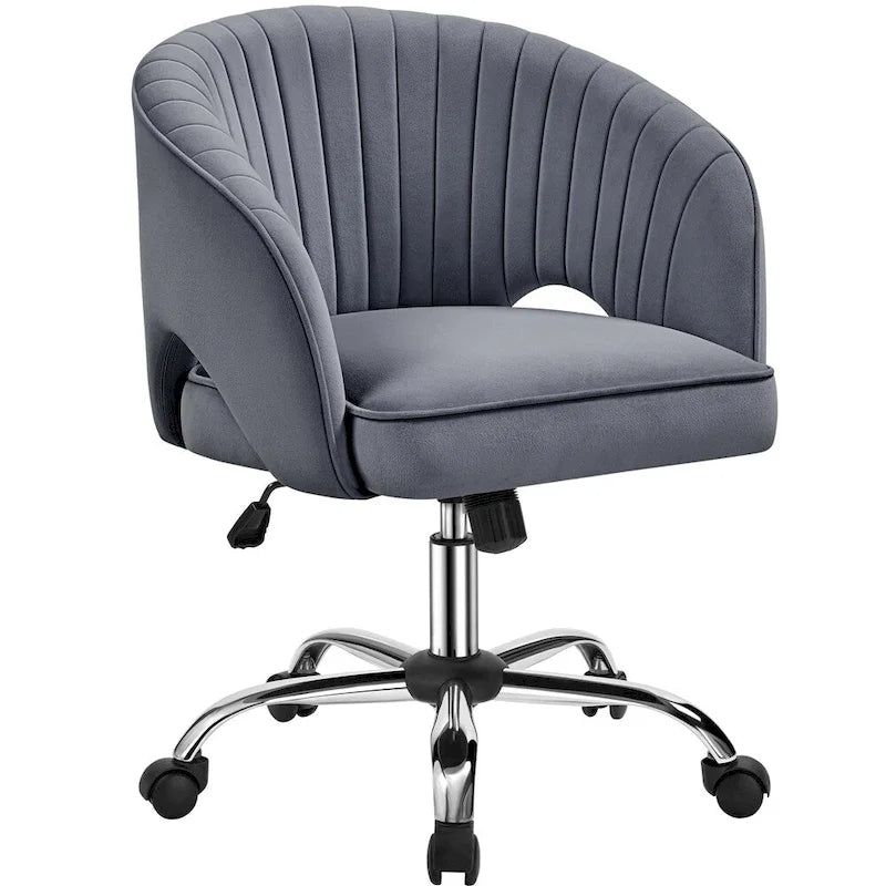 Sillón de oficina de terciopelo con respaldo de barril capitoné, ruedas giratorias, altura de asiento ajustable