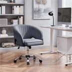 Sillón de oficina de terciopelo con respaldo de barril capitoné, ruedas giratorias, altura de asiento ajustable