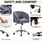 Sillón de oficina de terciopelo con respaldo de barril capitoné, ruedas giratorias, altura de asiento ajustable